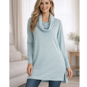 adyp Baby Blue Cowl Neck Tunic Sweater S Butter Soft Whimsy Fairy Oversized Chic